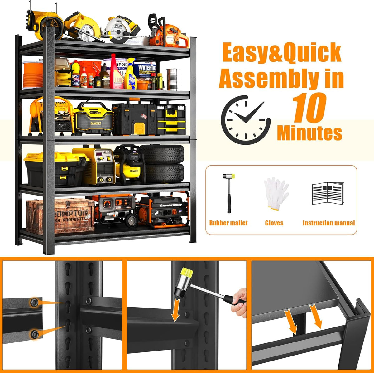 Garage Shelving Heavy Duty Garage Storage Shelves, 3600 LBS Adjustable 6 Tier Industrial Shelving Unit, Metal Utility Shelf for Basement, Warehouse and Workshop (82''Hx46''Wx18''D, Black)