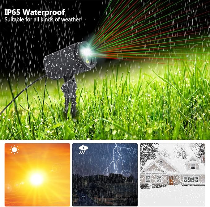 Christmas Projector Lights Outdoor, Firefly Show Decorations, Red and Green Stars Holiday Lights, Waterproof Remote Timer, Garden Indoor Wedding Home Party Gift