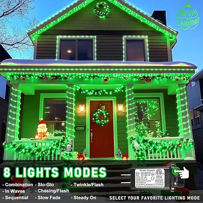 66FT 200 LED Rope Lights for Outside, St. Patrick Day Fairy String Lights with Waterproof 8 Modes, Flexible and Connectable Plug in Twinkle Lights for Indoor Patio Pool Party Holiday Decor, Green