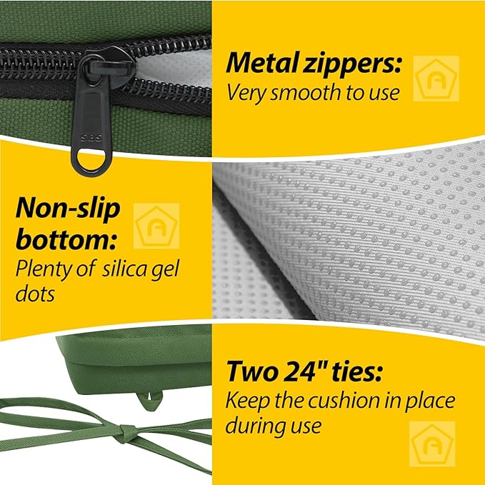 AAAAAcessories Outdoor Seat Cushions for Chairs, Waterproof, Fade-Resistant Patio Furniture Replacement Cushions, 18.5" x 16" x 3", Set of 2, Dark Moss