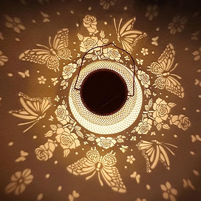 Butterfly Solar Lanterns Outdoor Waterproof Rose Garden Decor Gifts for Women Mom Grandma Hanging Solar Lights Metal Lantern Decoration Outside for Yard, Patio, Backyard, Porch