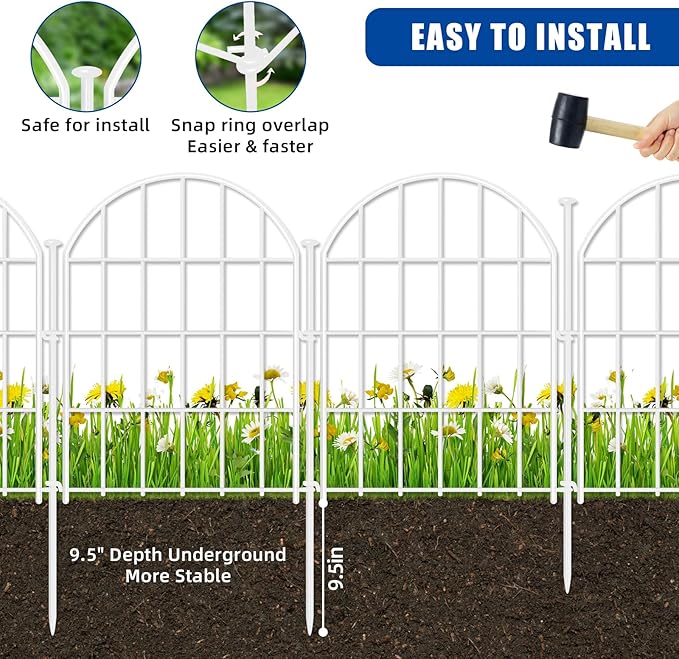 26 Pack Decorative Garden Fence, 17in X 28ft Arched No Dig Fence Border, Garden Edging Border, Rustproof Metal Animal Barrier with Ground Stake for Dog, Rabbit, Outdoor Yard Patio Decor, White