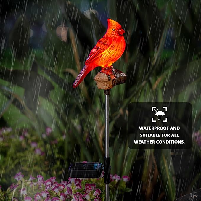 Birdsong Cardinal Gifts Garden Decor Statues Red Bird Outdoor Decorative Figurine Solar Lights Outside Yard Lawn Patio Porch Flower Bed Christmas Decorations Memorial Gift for Grave (Red Cardinal)