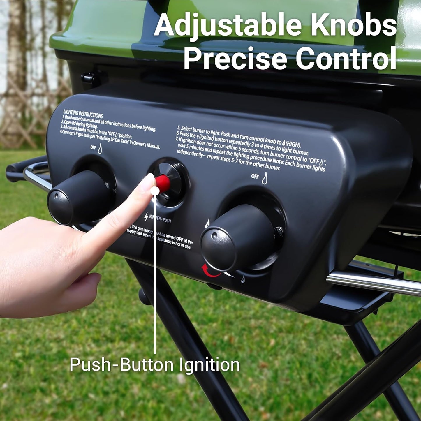 Brand-Man Propane Gas Grill, Portable Standup Grill with Folding Cart & Push-Button Ignition, Ideal for Camping, Tailgating, BBQ, Backyard, Patio & More