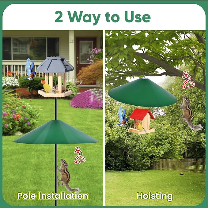 24-inch Large Outdoor Squirrel Baffles for Bird Feeders Pole, Two Way Use, Green Color