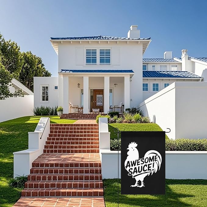 Awesome Sauce Rooster Garden Flag Art Banners House