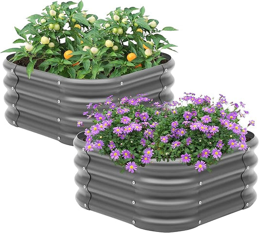 2-Pack 2x1ft Galvanized Raised Garden Bed, Outdoor Planter Bed, Metal Planter Box for Gardening and Planting,Dark Grey