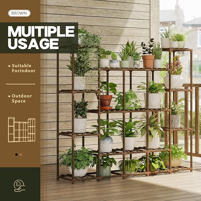 Bamworld Large Plant Stand Indoor Plant Shelf Outdoor Tall Wood Plant Holder for Living Room Multiple Plants Patio Balcony Garden 17 Pots