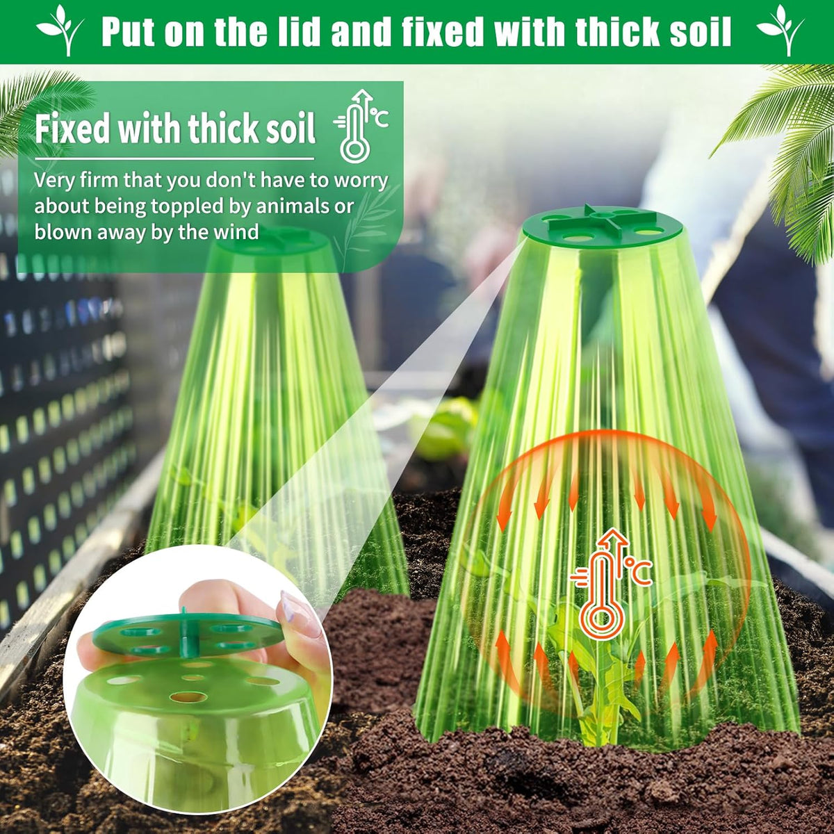 UQM 20 Pack Garden Cloches for Plants, Reusable Bell Plant Protector with Rotary Vent Cover, Garden Protection from Animals Snails Birds Chickens Insect, 9.18" H X 7.56" D (Green)