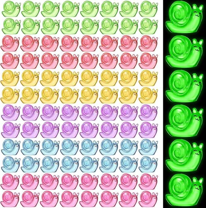 180 Pcs Luminous Resin Snail Miniatures Mini Animals Figures Cute Snail Figurine Fairy Decor Animal Ornament for Garden Landscape Home Accessories Craft Cake Decoration DIY