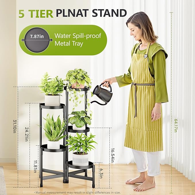 5 Tier Metal Plant Stand Indoor, Rotatable Corner Plant Shelf Outdoor, Tiered Flower Pot Display Stand, Black Multiple Plants Holder for Patio Living Room Balcony Garden Home Decor