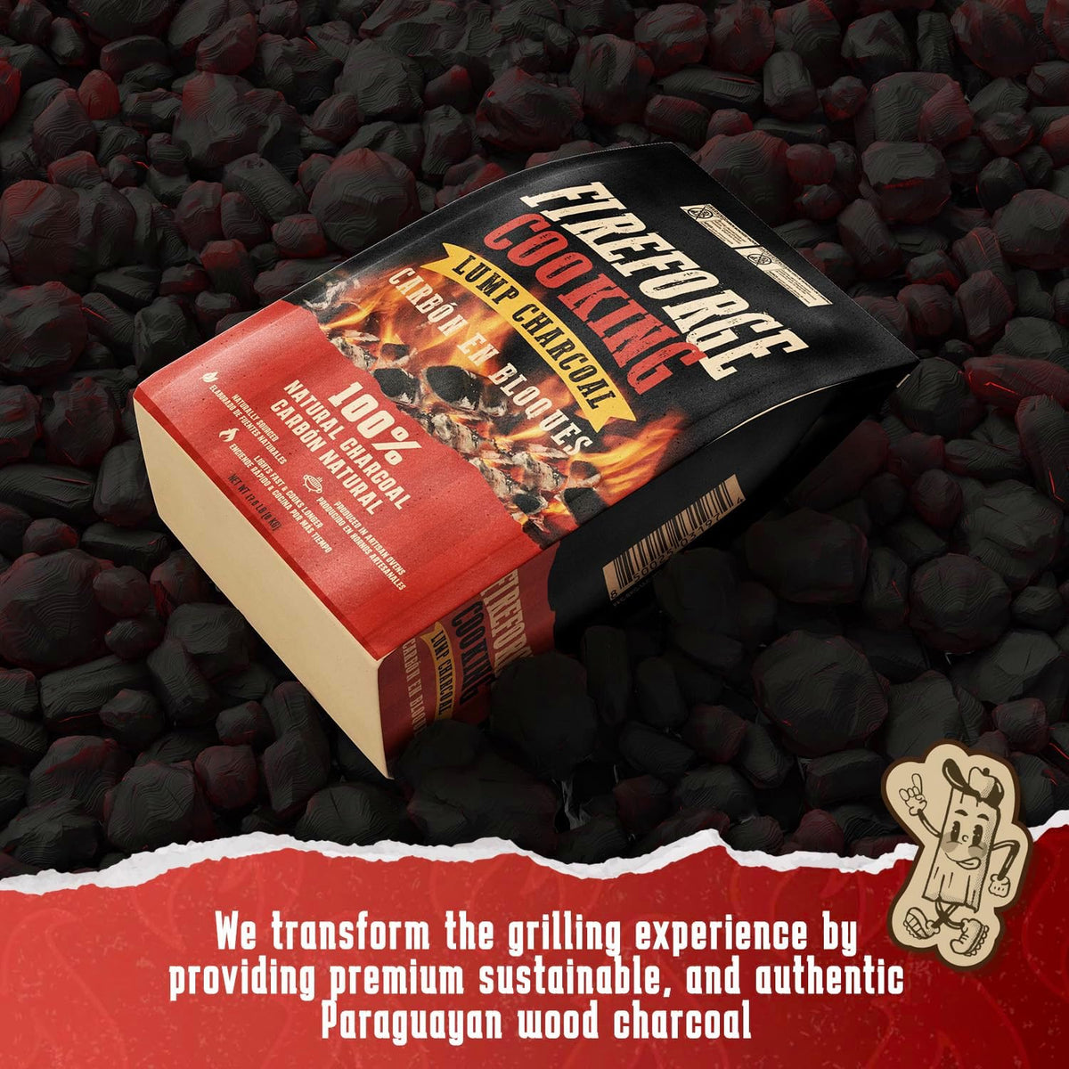 Premium Quality Wood Lump Charcoal for Grilling - 100% Natural Paraguayan Wood, Sustainable, Long-Lasting Lump Wood Charcoal for BBQs, Smokers, and Outdoor Cooking (8kg/17.6 lbs)