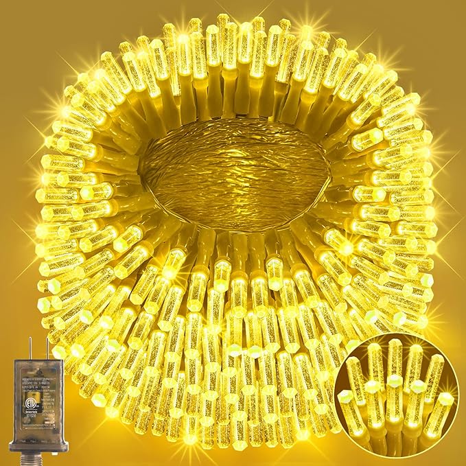 Heceltt 1600 LED 630 FT String Lights Outdoor, 8 Modes Warm White Christmas Lights Plug in, IP44 Waterproof Led String Lights with Timer and Memory for Xmas Holiday Wedding Decorations