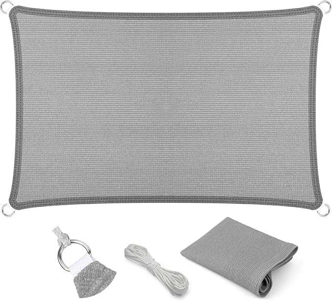 Eden's Decor Straight Flat-Edged Sun Shade Sail Rectangular 9' x 22' Grey UV-Blocking Outdoor Canopy Fabric Cloth Awning for Pergola Patio Garden Backyard Custom Size
