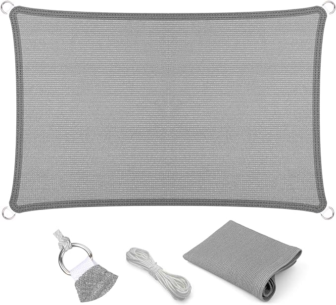Eden's Decor Straight Flat-Edged Sun Shade Sail Rectangular 9' x 18' Grey UV-Blocking Outdoor Canopy Fabric Cloth Awning for Pergola Patio Garden Backyard Custom Size