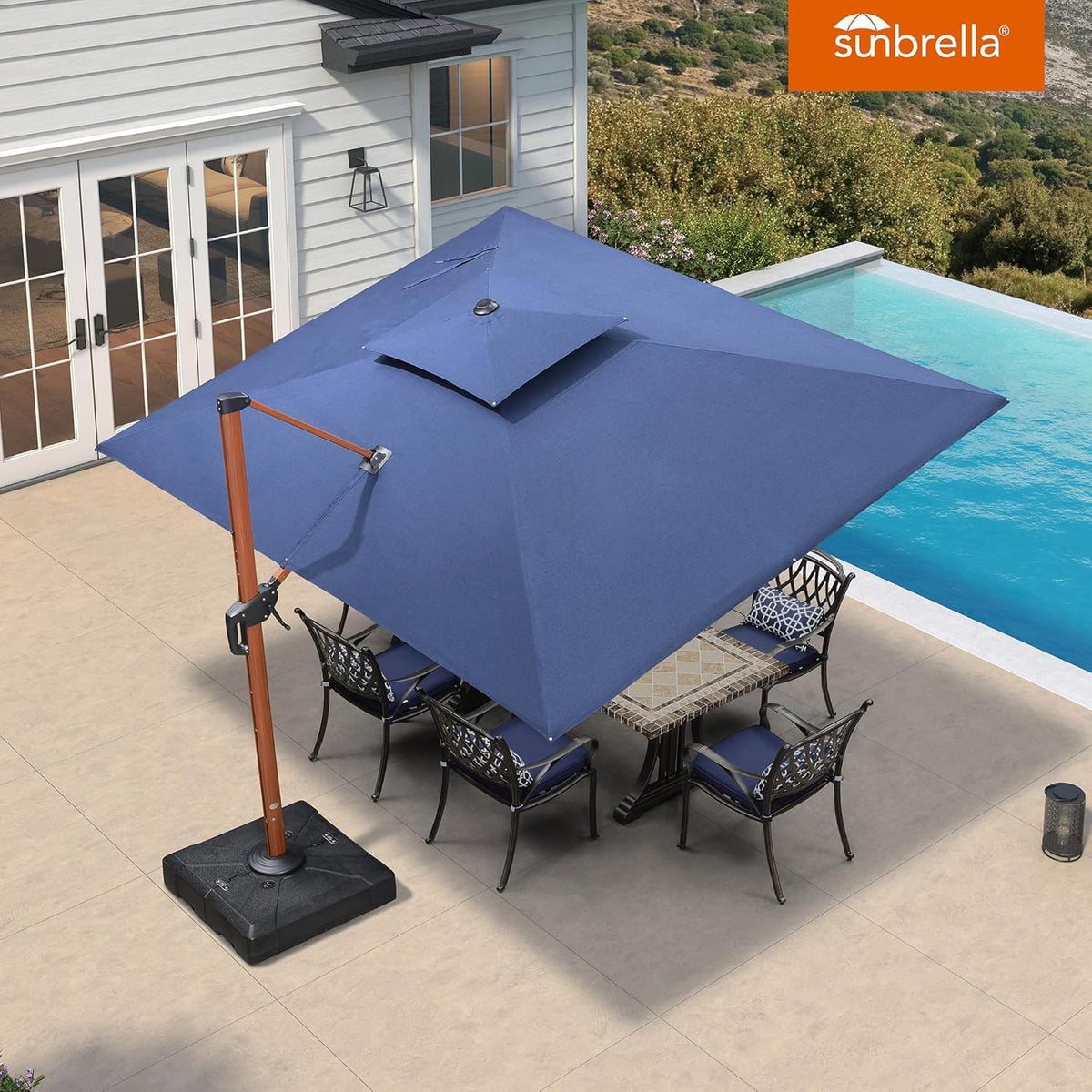 PURPLE LEAF Umbrella 9' X 12' Double Top Deluxe Rectangle Patio Umbrellas Offset Hanging Umbrellas Cantilever Umbrella, Spectrum Indigo
