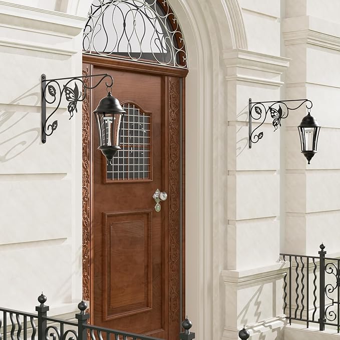 2 Pack Heavy Duty Plant Hooks for Hanging - 12 Inch Metal Wall Hangers Indoor/Outdoor, Sturdy Plant Bracket for Bird Feeders, Planters, Lanterns, Wind Chimes - Patio, Garden, Home Decor (Black)