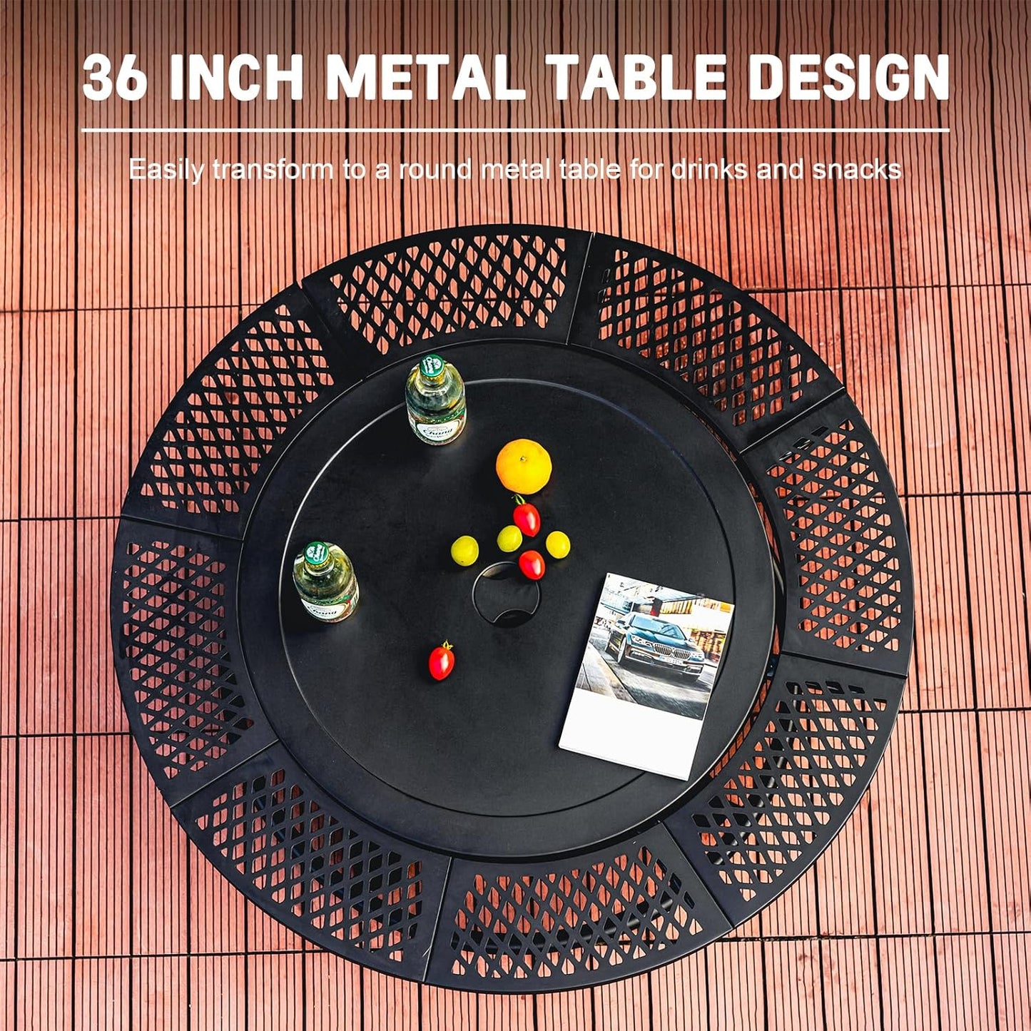 36 Inch Fire Pit with 2 Cooking Grills,Outdoor Wood Burning BBQ Firepit with Lid, 3-in-1 Outdoor Fire Pit for Backyard Deck Bonfire Patio Picnic(Black)