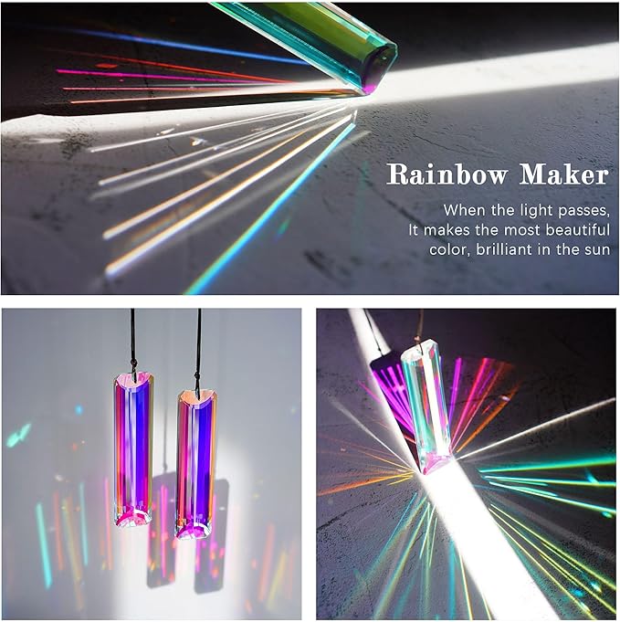HDCRYSTALGIFTS 2pcs 120mm/5'' Large Crystal Sun Catcher Prisms Hanging for Window,AB Crystals for Suncatchers,Rainbow Maker Rectangle Crystal Stick Prisms for Balcony,Kitchen,Garden Decoration