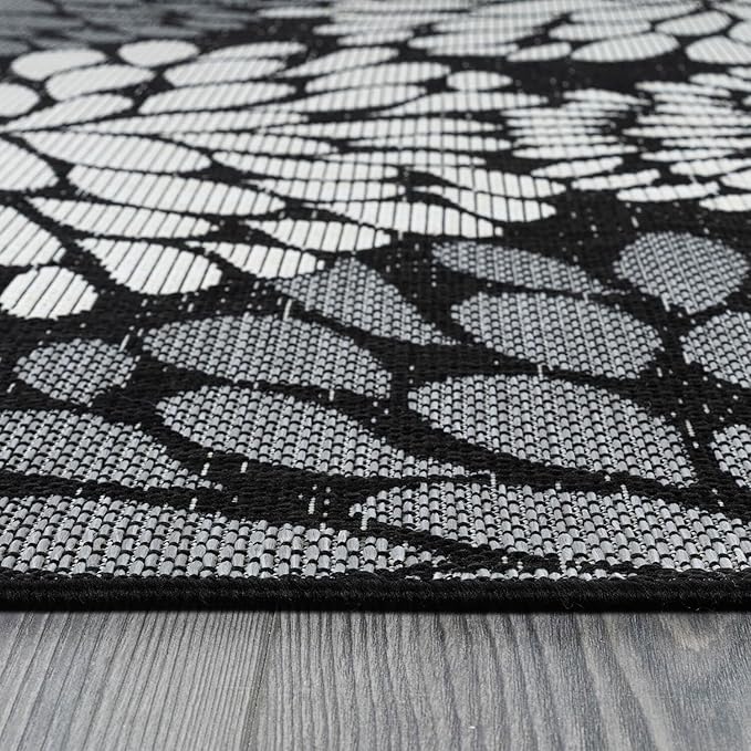 Beverly Rug Outdoor Rug 6x9 Modern Exotic Tropical Leaf Area Rugs for Indoor and Outdoor Patio Deck Porch Garden Water Resistant Washable Outside Carpet (6 x 9 Dark Gray)