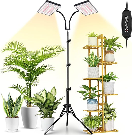 2024 LBW Latest Grow Light for Indoor Plants, 428 LED Dual-Head Full Spectrum Standing Plant Light, Floor Grow Lamp with 3/6/12H Timer, 6 Brightness Levels, 3 Switch Modes, 75" Adjustable Tripod Stand