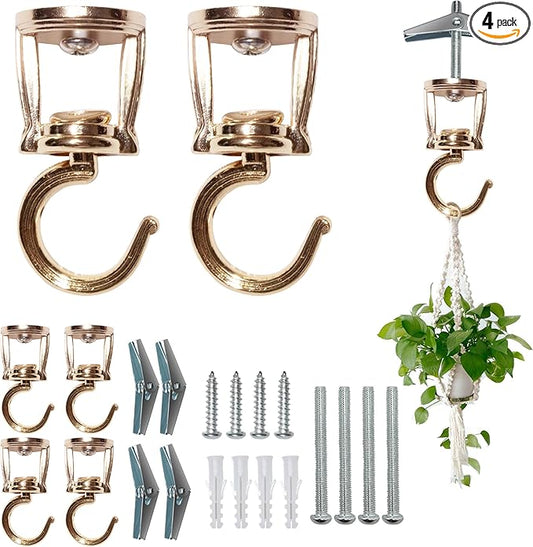 Ceiling Hooks for Hanging Plants (4 PCS Gold),Heavy Duty Metal Plant Hooks, Screw in Hooks for Hanging Birdfeeders, Lamps, Planters, Outdoor Decorative Hooks up to 33 lbs