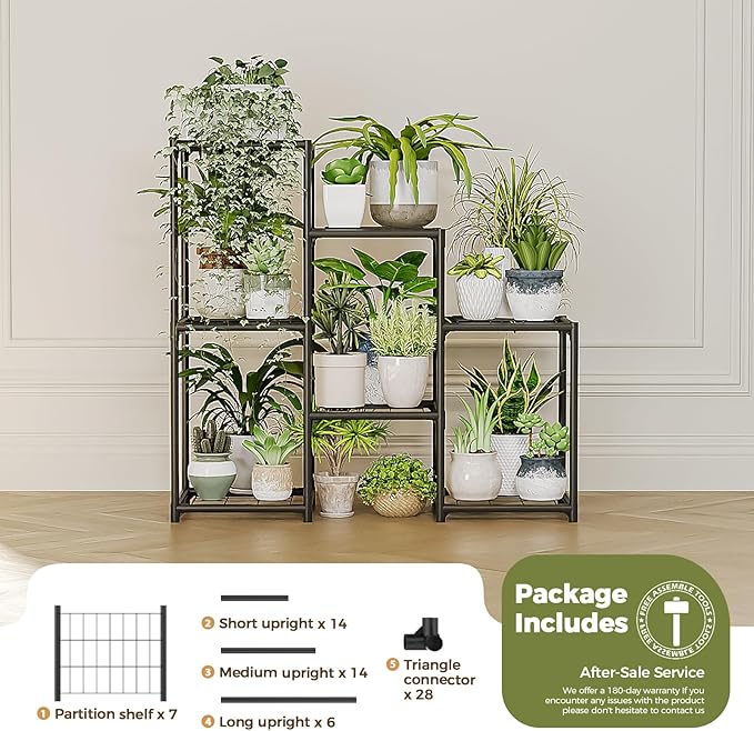 Bamworld Plant Stand Outdoor Metal Plant Shelf for Multiple Plants 3 Tiers Ladder Plant Holder Waterproof for Garden Living Room Patio Morden Home Decor Gardening Gifts