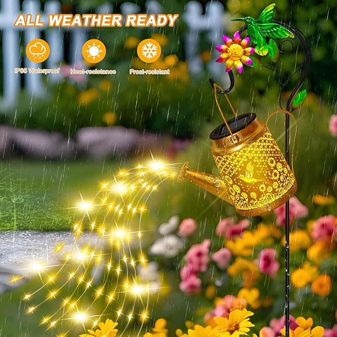 Hummingbird Solar Watering Can Lights, Outdoor Waterproof Garden Lanterns with Shepherd Hook, Solar Garden Decor for Yard Outdoor Landscape Pathway Porch Patio, Gift for Women Mom Grandma