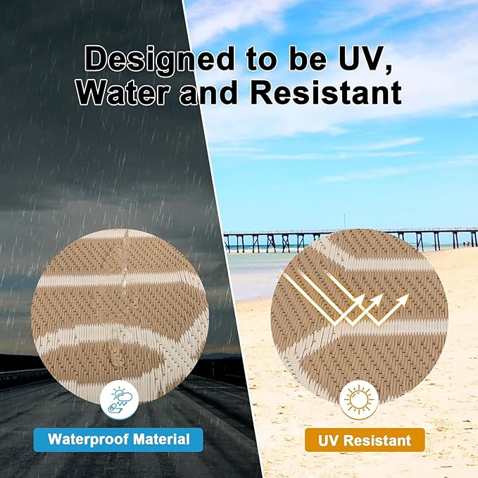 HEBE Outdoor Rug Waterproof 9x12, Reversible Plastic Straw Rug RV Camping Rug, Indoor Outdoor Patio Mat Clearance, Outside Carpet for Porch,Deck,Camper,Balcony,Backyard,Picnic