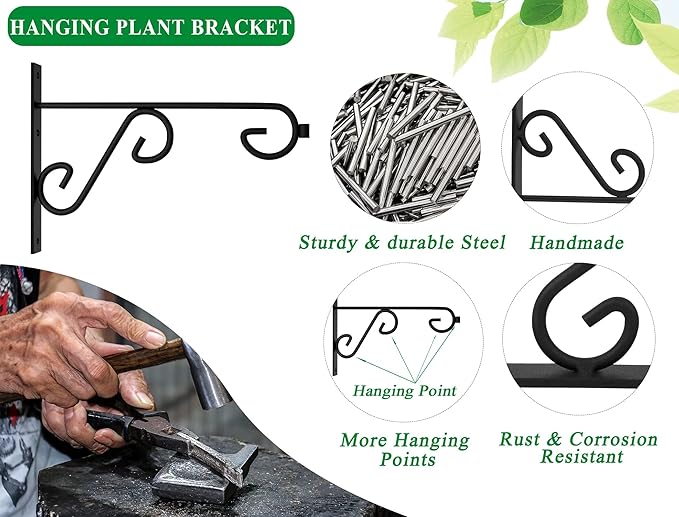 Hanging Basket Hooks 2Pcs Plant Hook,Hanging Plant Hanger Outdoor 9in Metal Plant Bracket for Hanging Flower Baskets,Planters,Lanterns,Wind Chimes
