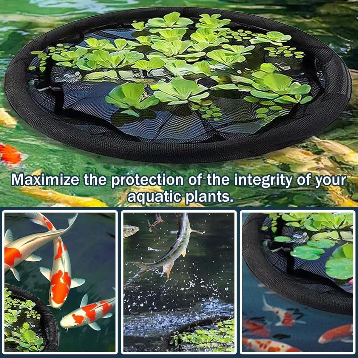 2Pack Round Floating Flora Fish Barrier-23.6Inch Black Pond Plant Protector, Floating Island/Planter Pond,UV Resistant Net to Shield Floating Plant(Lotus/Water Lilies)from Koi, with Waterproof Gloves