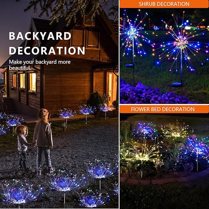 4 Pack Solar Firework Lights 150 LED Create Magical Nights, Waterproof Starburst Fairy Lights for Garden Yard Patio Christmas Romantic Wedding Party Decor(Color)