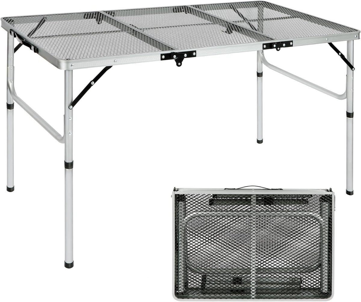 REDCAMP 48x24 Long Folding Grill Table for Outside, Lightweight Portable Metal Aluminum Outdoor Grill Table with Adjustable Height Legs, Great for Camping Picnic Cooking BBQ, Silver 4ft