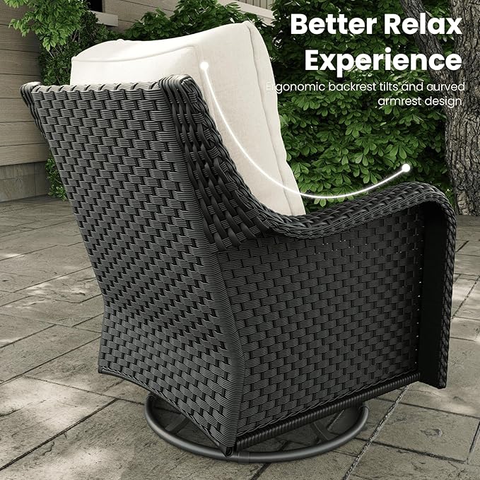 9 Pieces Outdoor Patio Furniture Sets with Rocking Swivel Chairs with 6-inch Thick Cushion and Side Table for Deck Lawn