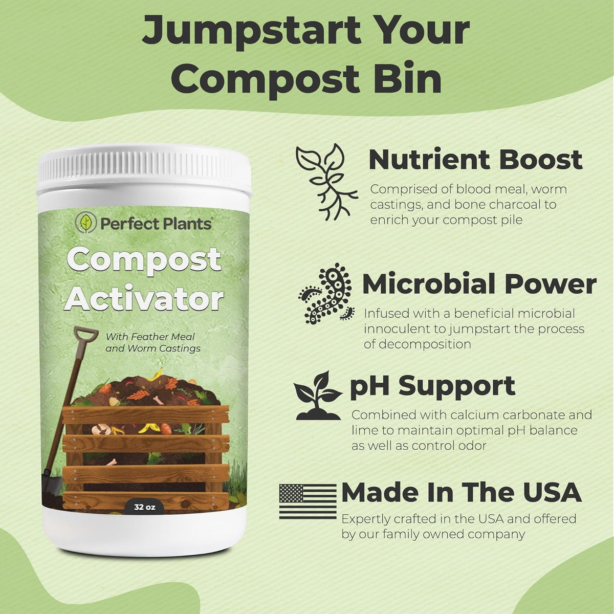 Compost Activator by Perfect Plants | Boosts Microorganisms & Adds Organic Fertilizer | for Use in Composter Tumblers, Machine Bins, or Turners | Fermented Bran with Microbial Inoculant (32 oz)