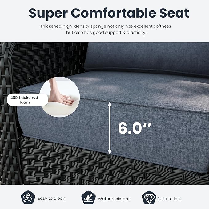 7 Pieces Outdoor Patio Furniture Sets with Rocking Swivel Chairs with 6-inch Thick Cushion and Fire Pit Table for Deck Lawn