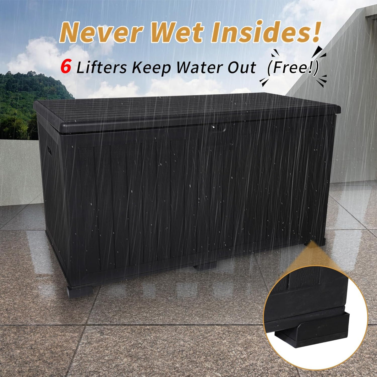 KUIKUI 288 Gallon Waterproof Deck Box, Outdoor Storage Box Waterproof Lockable with Divider and Lifter Prevent Water Seeping into from Floor for Patio Cushions
