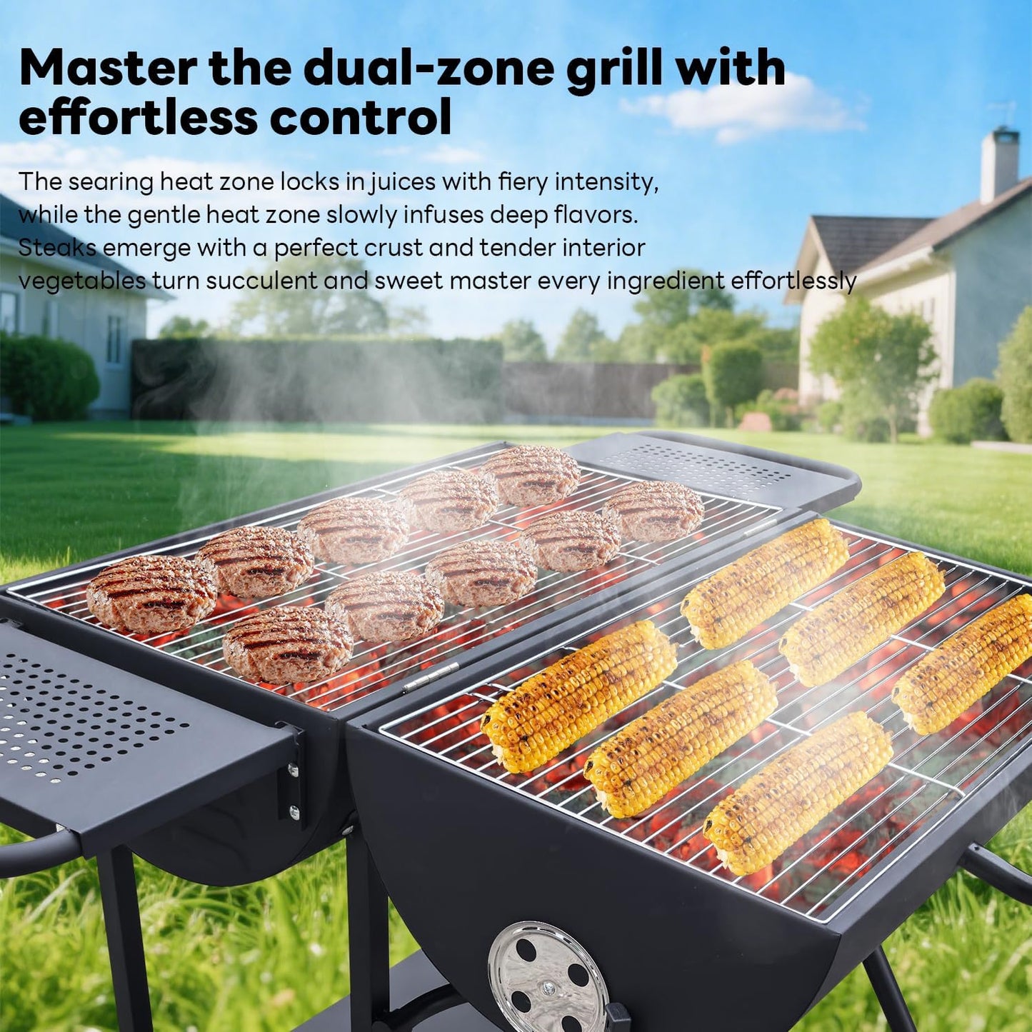 Charcoal Grill - Charcoal Barrel Grill with side shelf, Large Stainless Steel BBQ Grill suitable for outdoor camping,backyards, and patios (Extra Large)