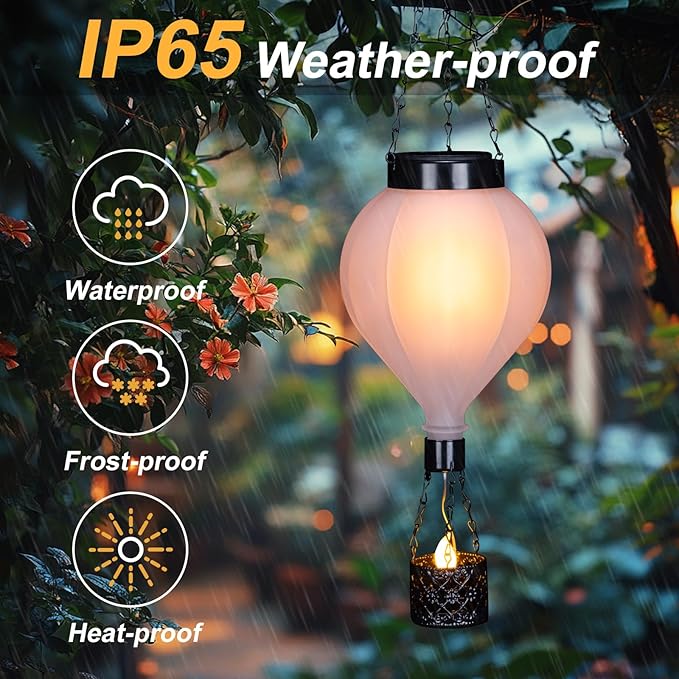 Hanging Solar Lantern Outdoor Garden Decor Hot Air Balloon Lantern with Flickering Flame Gifts for Women Grandma Mom Outdoor Hanging Light Solar Decorative Lamp for Garden Patio Yard and Home