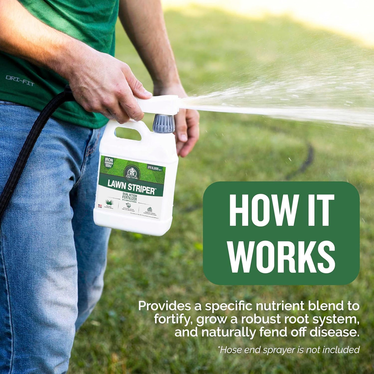 Turf Titan Lawn Striper 1 Gallon- Iron & Nitrogen Fertilizer to Promote Dark-Green, Stripe-Defined Turfs - Kids & Pet Safe, Natural Lawn Fertilizer - Green Grass Fertilizer - Covers up to 32,000 Sq Ft