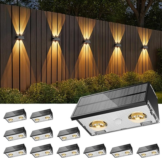 Bridika Solar Fence Lights, 12 Pack Up and Down Solar Lights Outdoor Waterproof, 8 Colors Lens LED Dusk to Dawn Wall Lights for Fence, Patio, Deck, Backyard, Garden