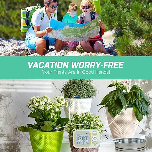 Automatic Plant Waterer Self Watering System Indoor for 15 Potted Plants Pack of 2, Auto Drip Irrigation Kit Programmable Water Timer w Smart Humidity Detection, Green