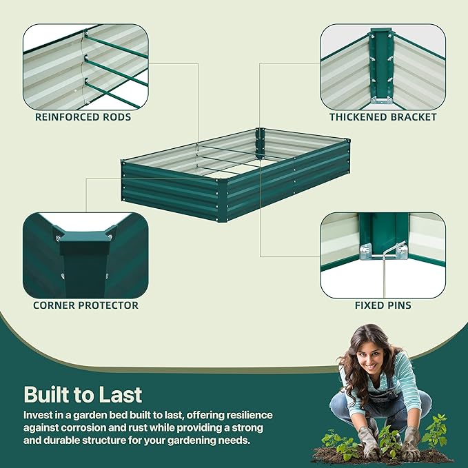 Raised Garden Bed Green, 8x4x1FT Garden box Outdoor for Gardening Vegetables Flower, Garden Raised Planter Box Large, Metal Raised Bed