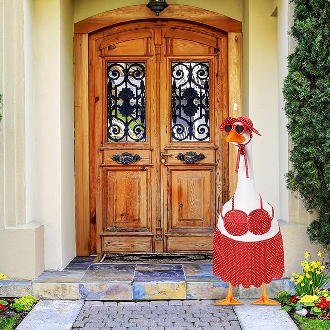 Bikini Goose Outfit Lawn Goose Clothing Porch Goose Outfits Summer Yard Goose Outfits Hawaiian Luau Goose Outfit for 23'' Lawn Goose Outdoor Decoration(Bikini,Red)