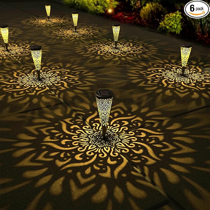 6 Pack Solar Lights Outdoor Garden Decorative with Warm Light Waterproof Pathway Landscape Lights for Path Patio Backyard Walkway Yard Garden Decor (Black, 6Pcs)