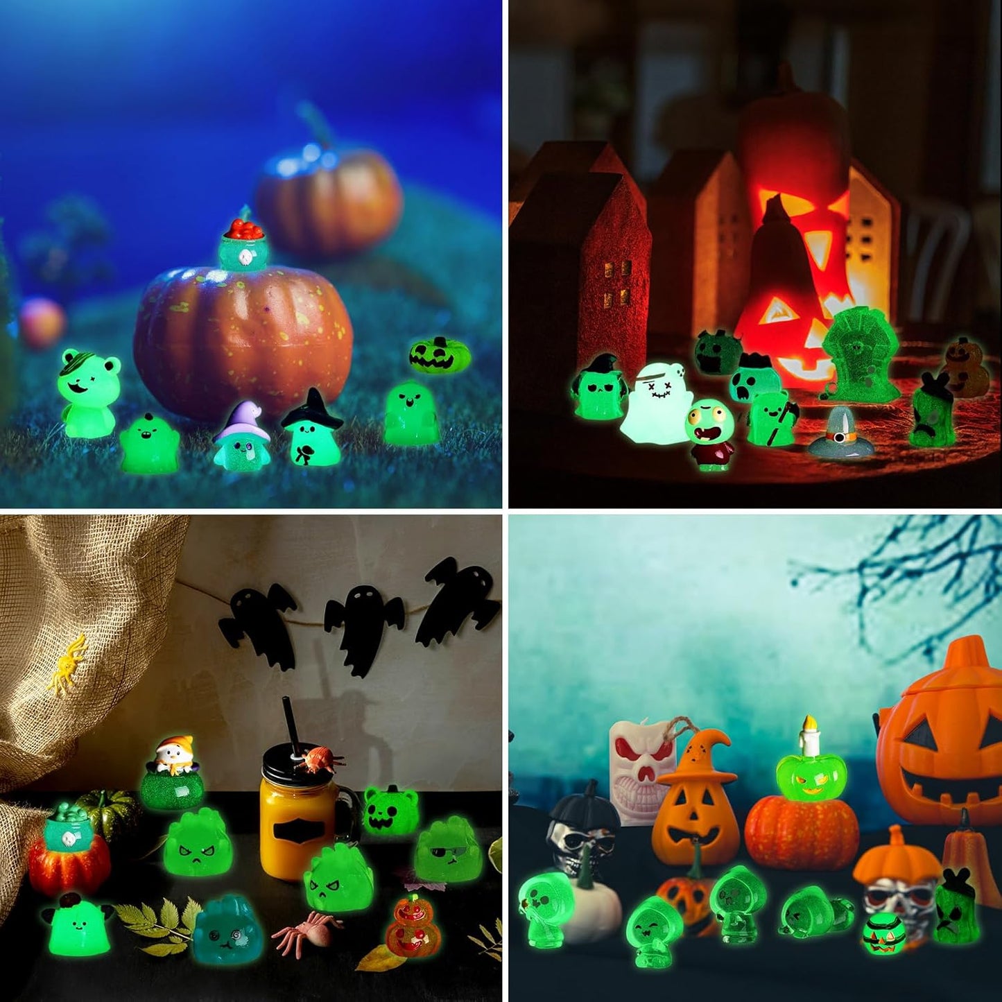 58 Pcs Halloween Luminous Mini Toys Glow in Dark Tiny Resin Figures Set Fairy House Diorama Accessories Ornament for Garden Dollhouse Craft DIY (Pumpkin)