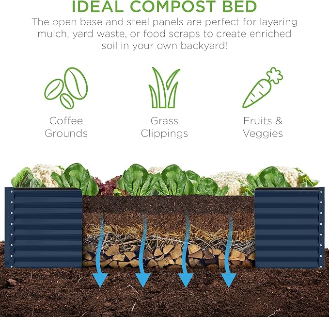 Best Choice Products 8x4x2ft Outdoor Metal Raised Garden Bed, Deep Root Planter Box for Vegetables, Flowers, Herbs, and Succulents w/ 478 Gallon Capacity - Navy