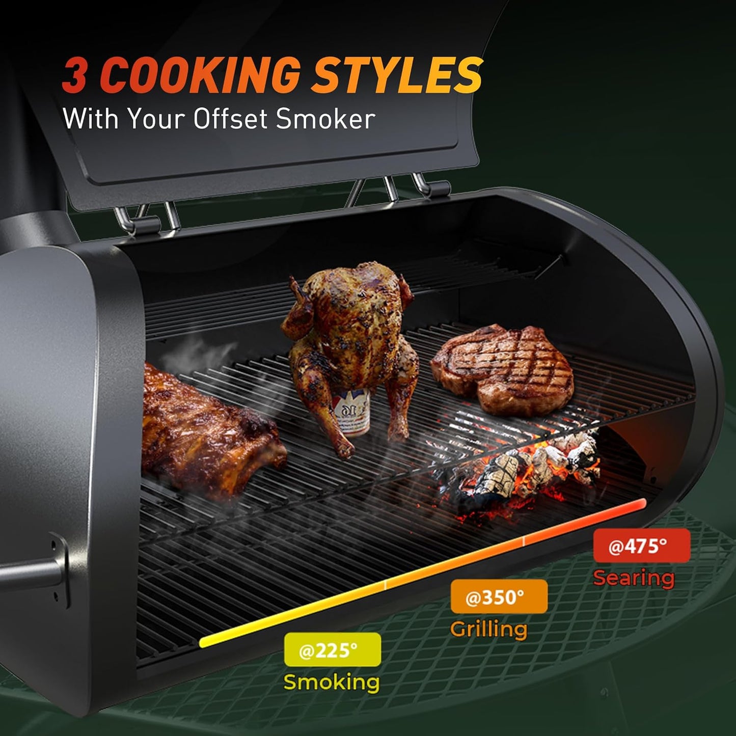 Brand-Man Charcoal Offset Smoker Grill, Heavy-Duty Barrel BBQ Grill Smoker Combo with Side Fire Box for Outdoor Patio and Backyard Cooking