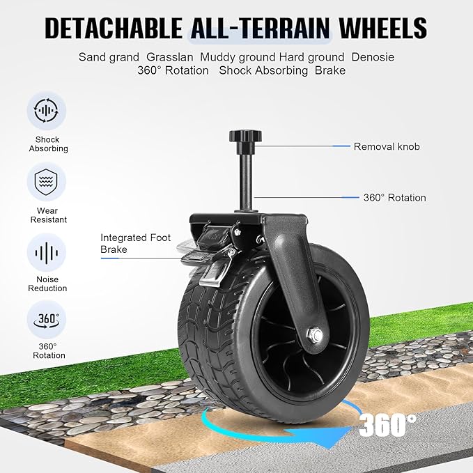 Beach Wagon with Big Wheels for Sand,Collapsible Folding All Terrain Utility Wagons Carts Foldable with Brakes for Sand Camping Sports Outdoor.