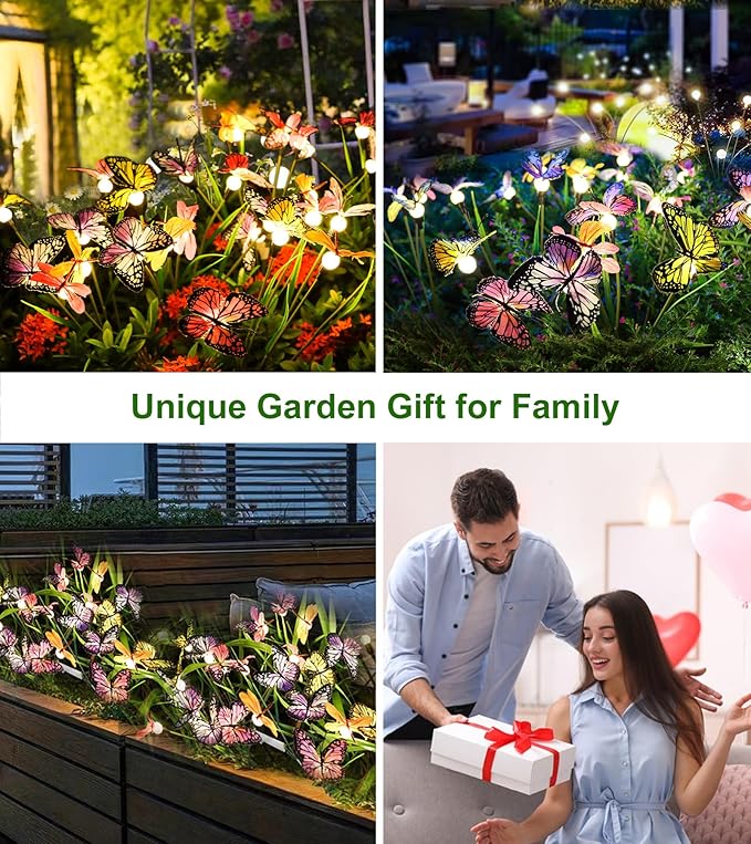 Aiscool Solar Garden Lights, 4 Pack Swaying in The Wind Butterfly Light Outside, Solar Outdoor Lights,Yard Patio Pathway Lawn Decoration,Realistic Butterflies & Dragonflies